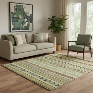 HomeRoots 5' X 8' Beige Taupe & Brown Striped Area Rug - Washable, UV-Protected, Stain-Resistant for Homes 695158