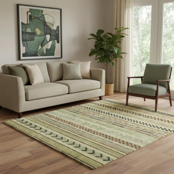 HomeRoots 5' X 8' Beige Taupe & Brown Striped Area Rug - Washable, UV-Protected, Stain-Resistant for Homes 695158