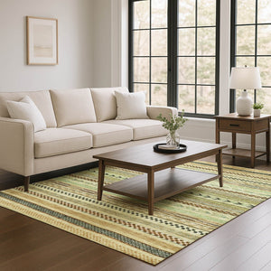 HomeRoots 5' X 8' Beige Taupe & Brown Striped Area Rug - Washable, UV-Protected, Stain-Resistant for Homes 695158