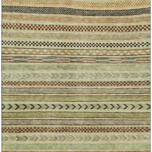 HomeRoots 5' X 8' Beige Taupe & Brown Striped Area Rug - Washable, UV-Protected, Stain-Resistant for Homes 695158