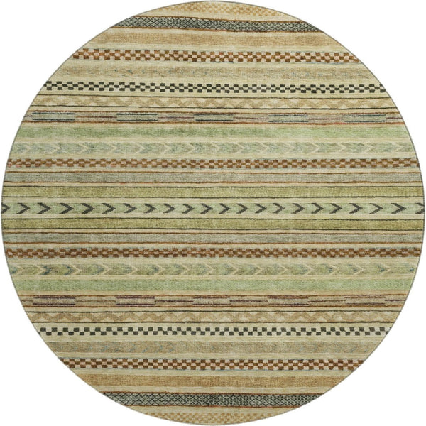 HomeRoots 8' Stylish Beige Taupe and Brown Striped Round Rug - Washable, UV-Protected, Durable for Homes 695159