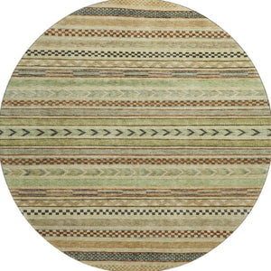 HomeRoots 8' Stylish Beige Taupe and Brown Striped Round Rug - Washable, UV-Protected, Durable for Homes 695159