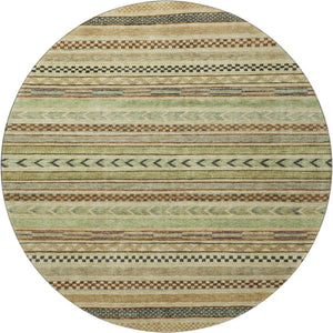 HomeRoots 8' Stylish Beige Taupe and Brown Striped Round Rug - Washable, UV-Protected, Durable for Homes 695159