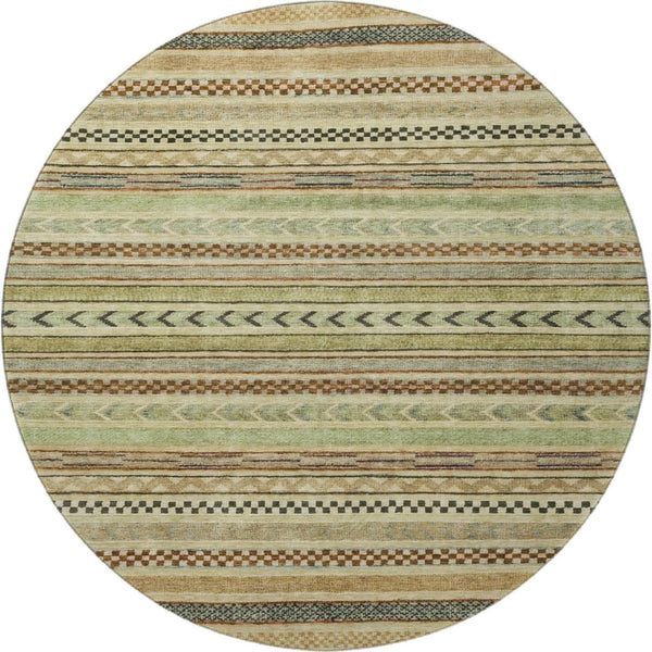HomeRoots 8' Stylish Beige Taupe and Brown Striped Round Rug - Washable, UV-Protected, Durable for Homes 695159