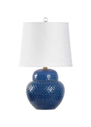 Chelsea House Wrightsville Blue Ceramic Lamp With Linen Shade — Textured Ginger-Jar Base, Acrylic Finial, 21.5"H 69516