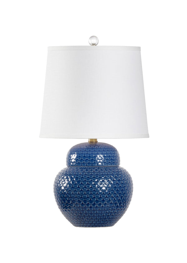 Chelsea House Wrightsville Blue Ceramic Lamp With Linen Shade — Textured Ginger-Jar Base, Acrylic Finial, 21.5"H 69516