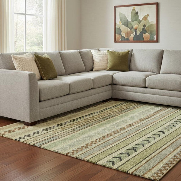 HomeRoots 8' X 10' Washable Beige & Brown Striped Area Rug with UV Protection - Durable, Stain-Resistant Design 695160