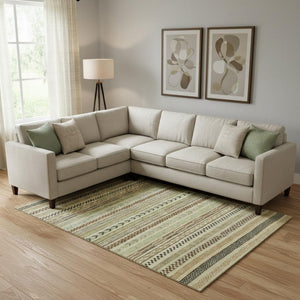HomeRoots 9' X 12' Washable Beige, Taupe & Brown Striped Area Rug with UV Protection for Family-Friendly Homes 695161