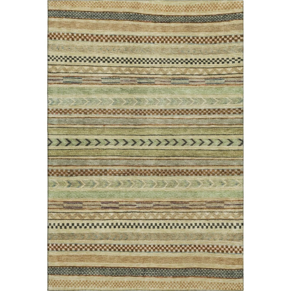 HomeRoots 9' X 12' Washable Beige, Taupe & Brown Striped Area Rug with UV Protection for Family-Friendly Homes 695161