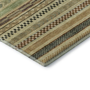 HomeRoots 9' X 12' Washable Beige, Taupe & Brown Striped Area Rug with UV Protection for Family-Friendly Homes 695161