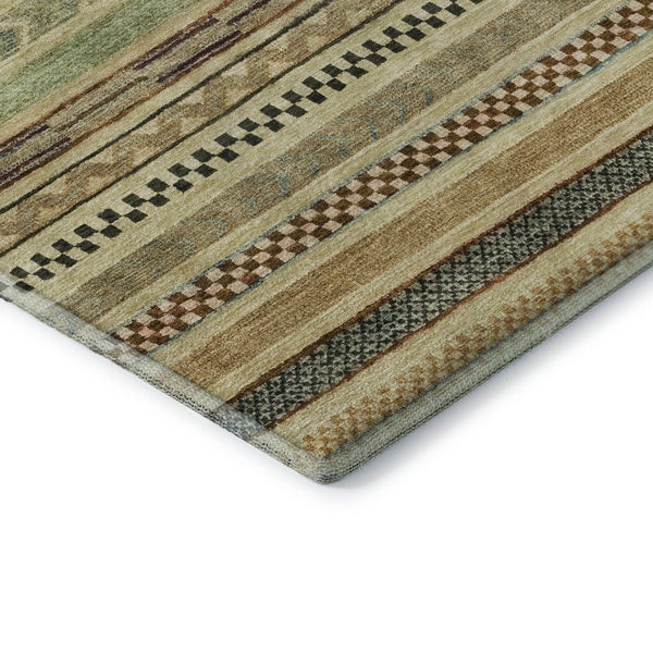 HomeRoots 9' X 12' Washable Beige, Taupe & Brown Striped Area Rug with UV Protection for Family-Friendly Homes 695161