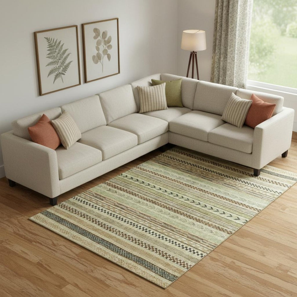 HomeRoots 10' X 14' Beige Taupe & Brown Striped Area Rug - Durable, Washable with UV Protection for Homes 695162