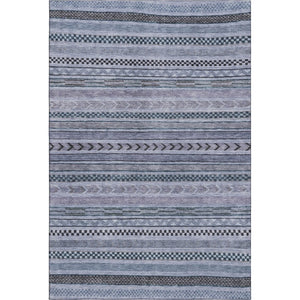 HomeRoots 5' Blue and Gray Striped Washable Area Rug with UV Protection – Durable, Stylish, and Easy Care! 695164