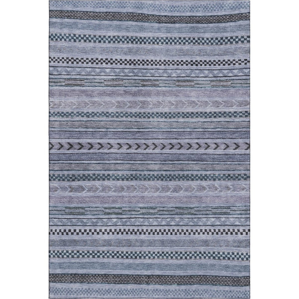 HomeRoots 5' Blue and Gray Striped Washable Area Rug with UV Protection – Durable, Stylish, and Easy Care! 695164