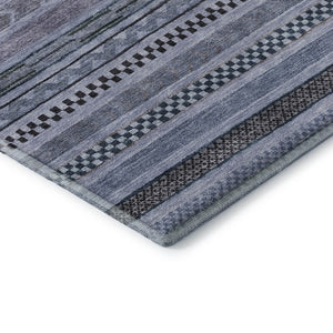 HomeRoots 5' Blue and Gray Striped Washable Area Rug with UV Protection – Durable, Stylish, and Easy Care! 695164