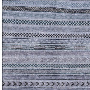 HomeRoots 5' Blue and Gray Striped Washable Area Rug with UV Protection – Durable, Stylish, and Easy Care! 695164