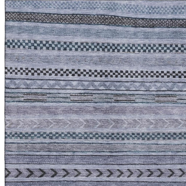 HomeRoots 5' Blue and Gray Striped Washable Area Rug with UV Protection – Durable, Stylish, and Easy Care! 695164