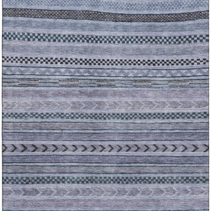 HomeRoots 5' Blue and Gray Striped Washable Area Rug with UV Protection – Durable, Stylish, and Easy Care! 695164