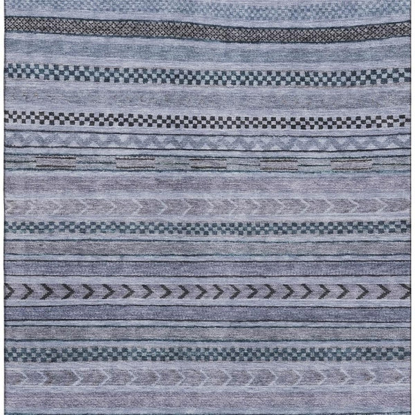 HomeRoots 5' Blue and Gray Striped Washable Area Rug with UV Protection – Durable, Stylish, and Easy Care! 695164