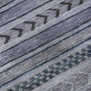 HomeRoots 8' X 10' Striped Washable Area Rug – Stylish Blue & Gray Design with UV Protection for Everyday Life 695166