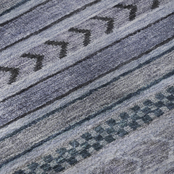 HomeRoots 8' X 10' Striped Washable Area Rug – Stylish Blue & Gray Design with UV Protection for Everyday Life 695166