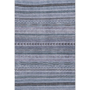 HomeRoots 8' X 10' Striped Washable Area Rug – Stylish Blue & Gray Design with UV Protection for Everyday Life 695166