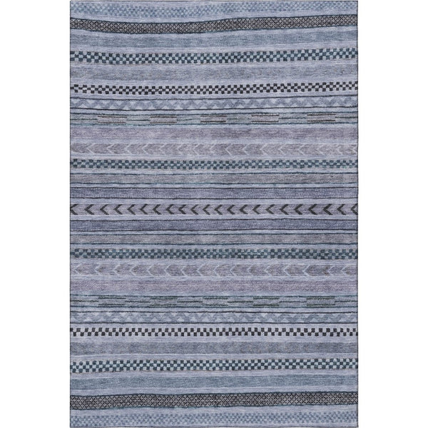 HomeRoots 8' X 10' Striped Washable Area Rug – Stylish Blue & Gray Design with UV Protection for Everyday Life 695166