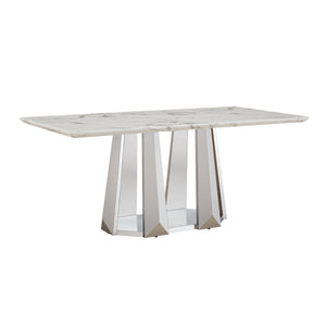 English Elm Marble Dining Table For 6 – Modern Rectangular Faux Marble Top With Sleek Stainless Steel Base W3456S00014