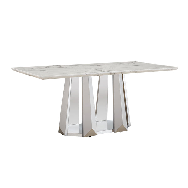 English Elm Marble Dining Table For 6 – Modern Rectangular Faux Marble Top With Sleek Stainless Steel Base W3456S00014