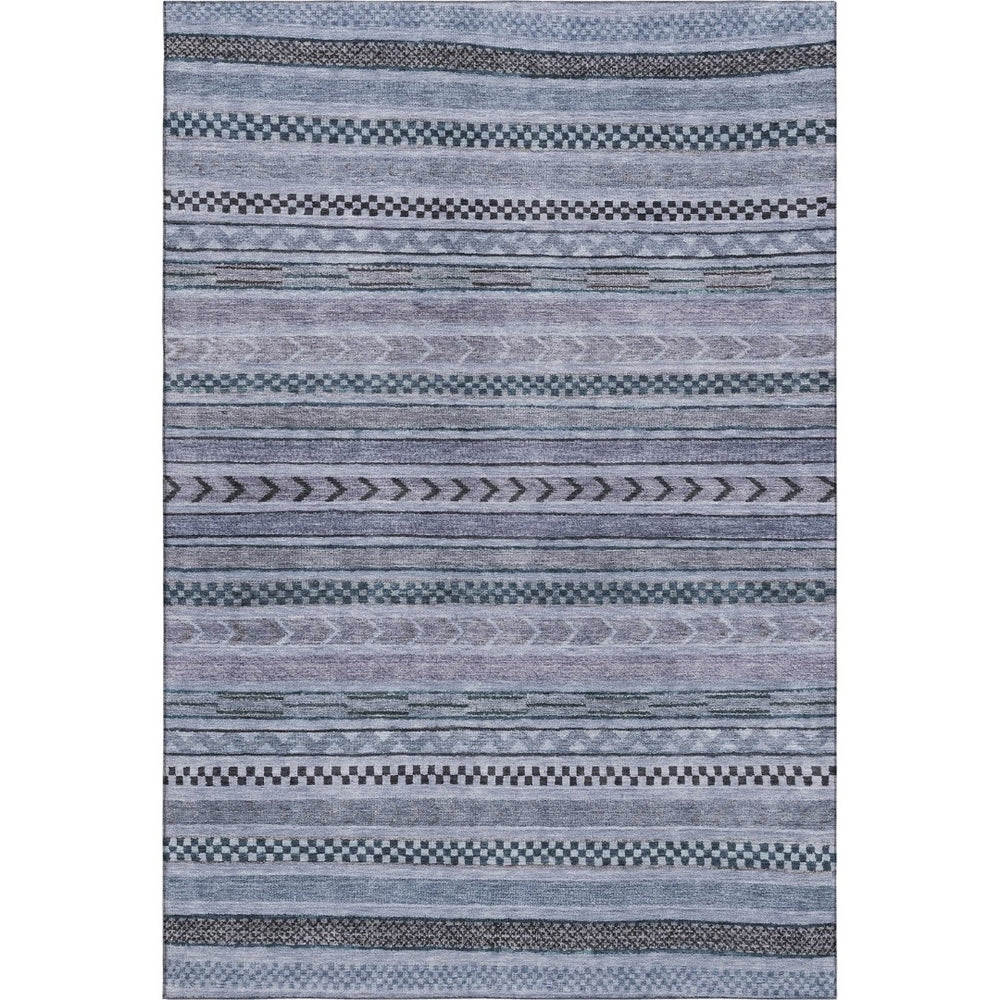 HomeRoots 9' X 12' Striped Blue and Gray Washable Area Rug with UV Protection – Perfect for Family Spaces! 695167