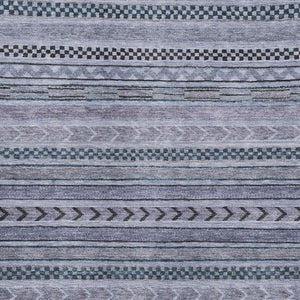 HomeRoots 9' X 12' Striped Blue and Gray Washable Area Rug with UV Protection – Perfect for Family Spaces! 695167