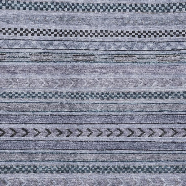 HomeRoots 9' X 12' Striped Blue and Gray Washable Area Rug with UV Protection – Perfect for Family Spaces! 695167