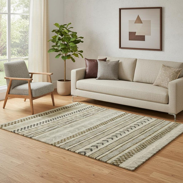 HomeRoots 5' X 8' Chocolate Gray and Ivory Striped Washable Area Rug - Stylish, Durable, UV Protected Design! 695170