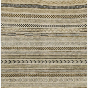 HomeRoots 5' X 8' Chocolate Gray and Ivory Striped Washable Area Rug - Stylish, Durable, UV Protected Design! 695170