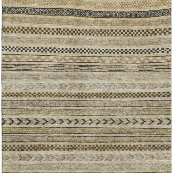 HomeRoots 5' X 8' Chocolate Gray and Ivory Striped Washable Area Rug - Stylish, Durable, UV Protected Design! 695170