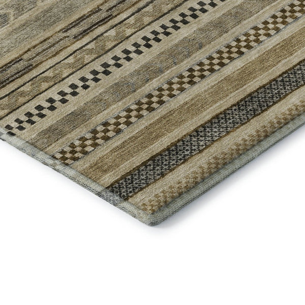 HomeRoots 8' Chocolate Gray and Ivory Striped Washable Round Rug with UV Protection for Stylish Spaces 695171