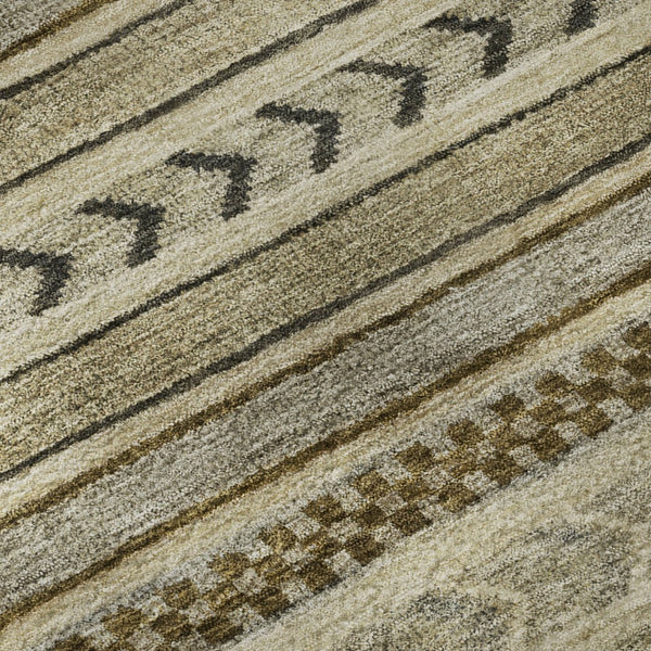 HomeRoots 8' Chocolate Gray and Ivory Striped Washable Round Rug with UV Protection for Stylish Spaces 695171