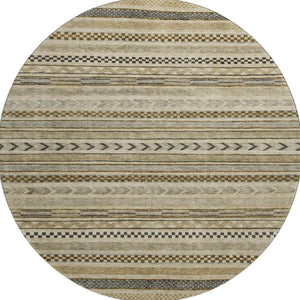 HomeRoots 8' Chocolate Gray and Ivory Striped Washable Round Rug with UV Protection for Stylish Spaces 695171