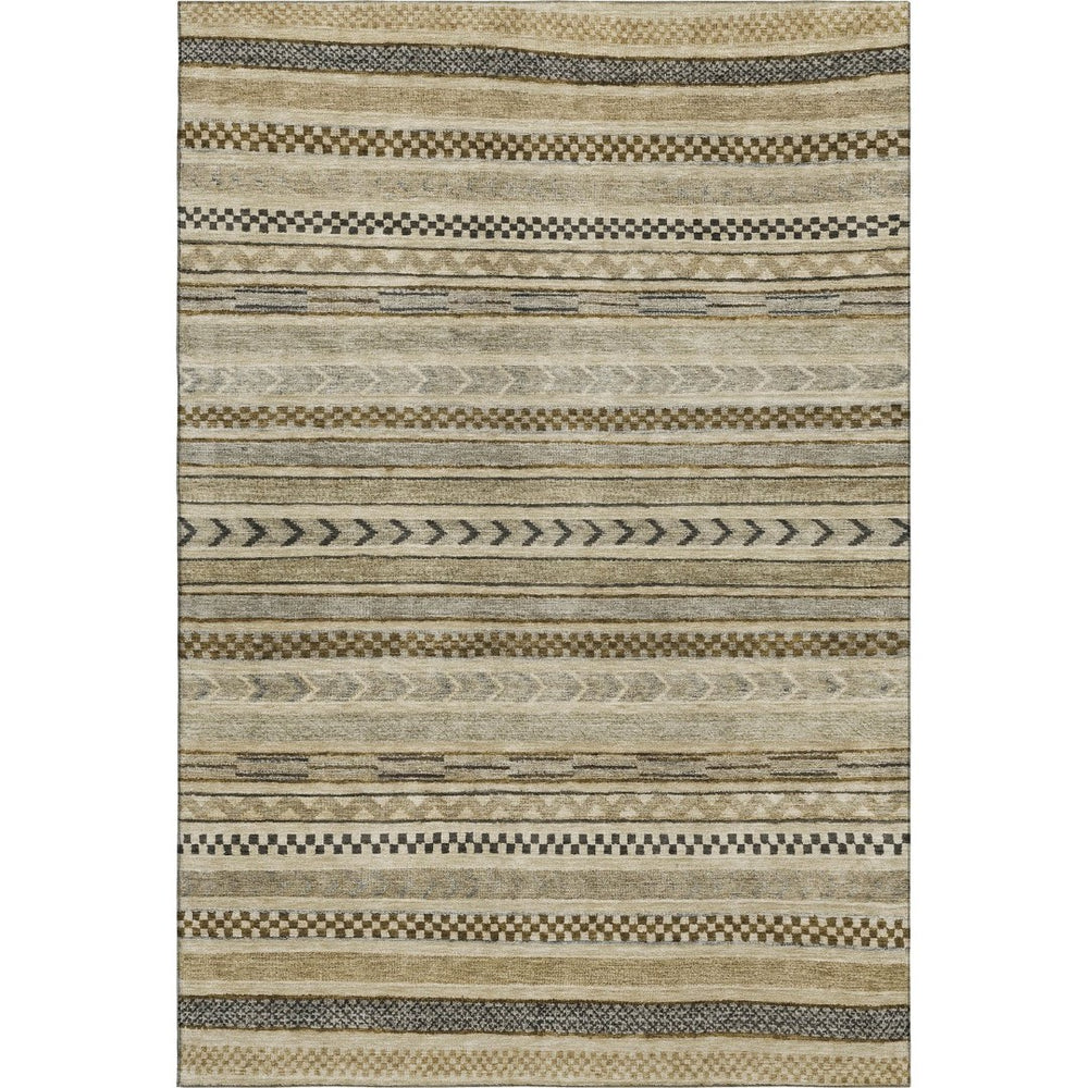 HomeRoots 8' Chocolate Gray & Ivory Striped Washable Area Rug – Durable, UV-Protected, Pet Friendly Design! 695172