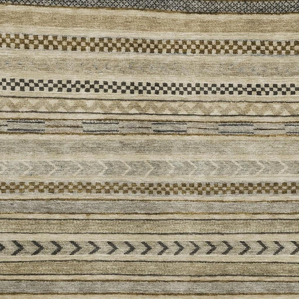 HomeRoots 8' Chocolate Gray & Ivory Striped Washable Area Rug – Durable, UV-Protected, Pet Friendly Design! 695172