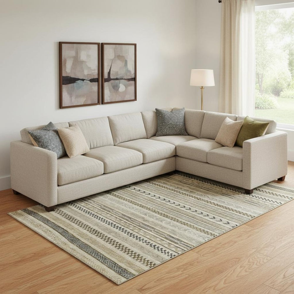 HomeRoots 9' X 12' Chocolate Gray & Ivory Striped Washable Area Rug with UV Protection for Indoor & Outdoor Use 695173