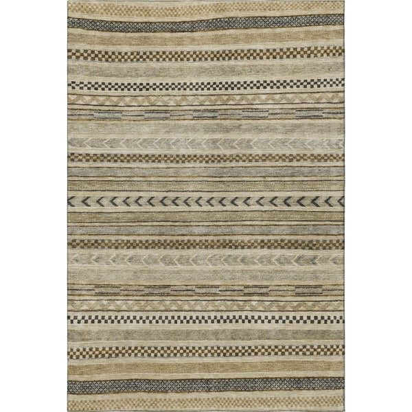 HomeRoots 9' X 12' Chocolate Gray & Ivory Striped Washable Area Rug with UV Protection for Indoor & Outdoor Use 695173