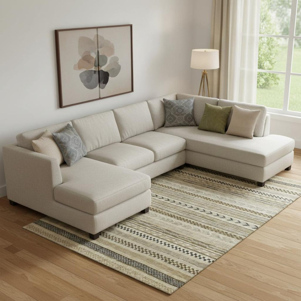 HomeRoots 10' X 14' Chocolate Gray Striped Washable Area Rug with UV Protection for Family-Friendly Spaces 695174