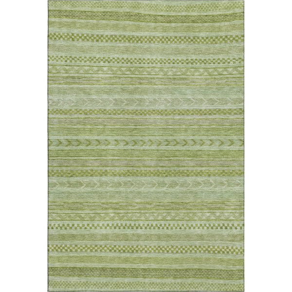 HomeRoots 5' Artichoke Green & Sage Striped Washable Area Rug - UV Protected, Durable & Stain Resistant Design 695176