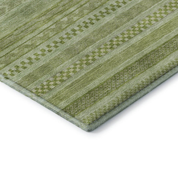 HomeRoots 5' Artichoke Green & Sage Striped Washable Area Rug - UV Protected, Durable & Stain Resistant Design 695176