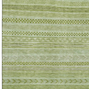HomeRoots 5' Artichoke Green & Sage Striped Washable Area Rug - UV Protected, Durable & Stain Resistant Design 695176