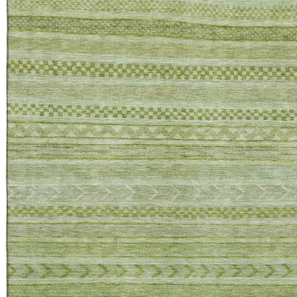 HomeRoots 5' Artichoke Green & Sage Striped Washable Area Rug - UV Protected, Durable & Stain Resistant Design 695176