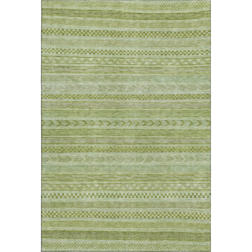 HomeRoots 8' X 10' Artichoke Green & Sage Striped Washable Area Rug - Durable, UV Protected for High-Traffic Areas 695178