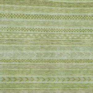 HomeRoots 8' X 10' Artichoke Green & Sage Striped Washable Area Rug - Durable, UV Protected for High-Traffic Areas 695178