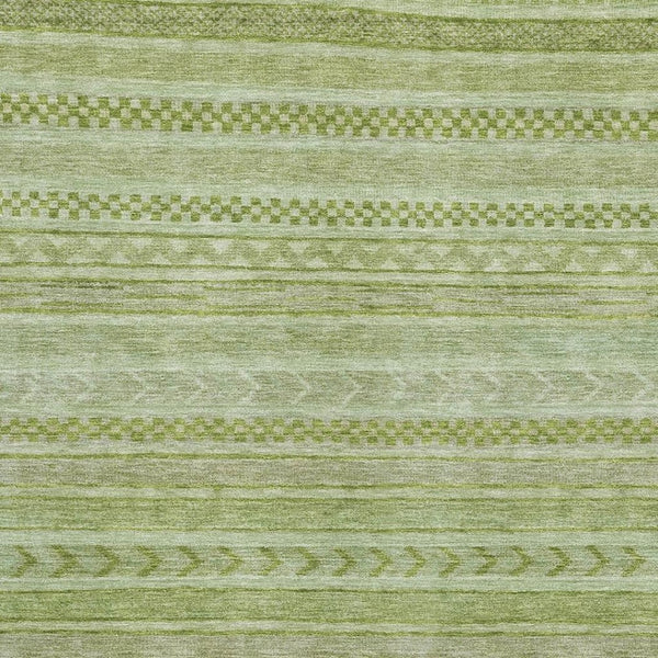 HomeRoots 8' X 10' Artichoke Green & Sage Striped Washable Area Rug - Durable, UV Protected for High-Traffic Areas 695178